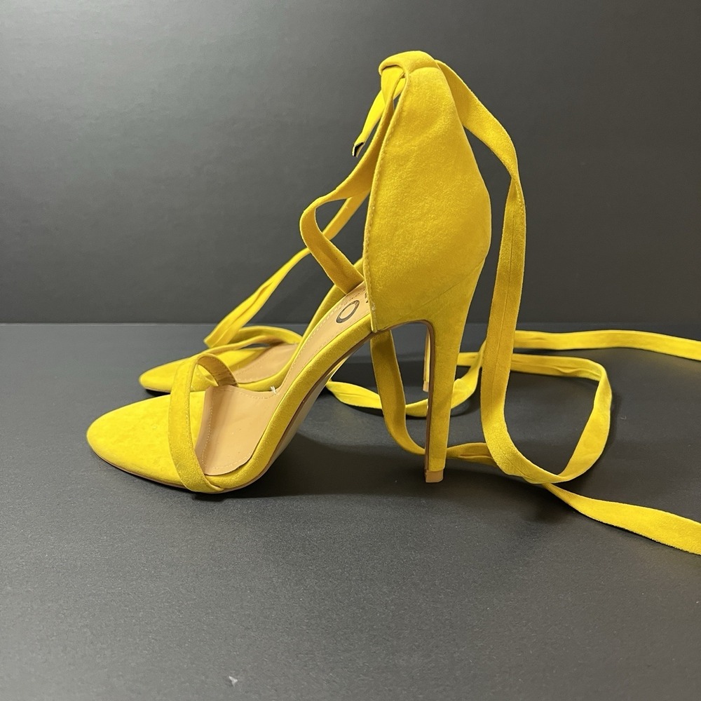 Ego Mustard Yellow Strappy Lace Up Stiletto Heels Women's 8 Boho Lagenlook Party